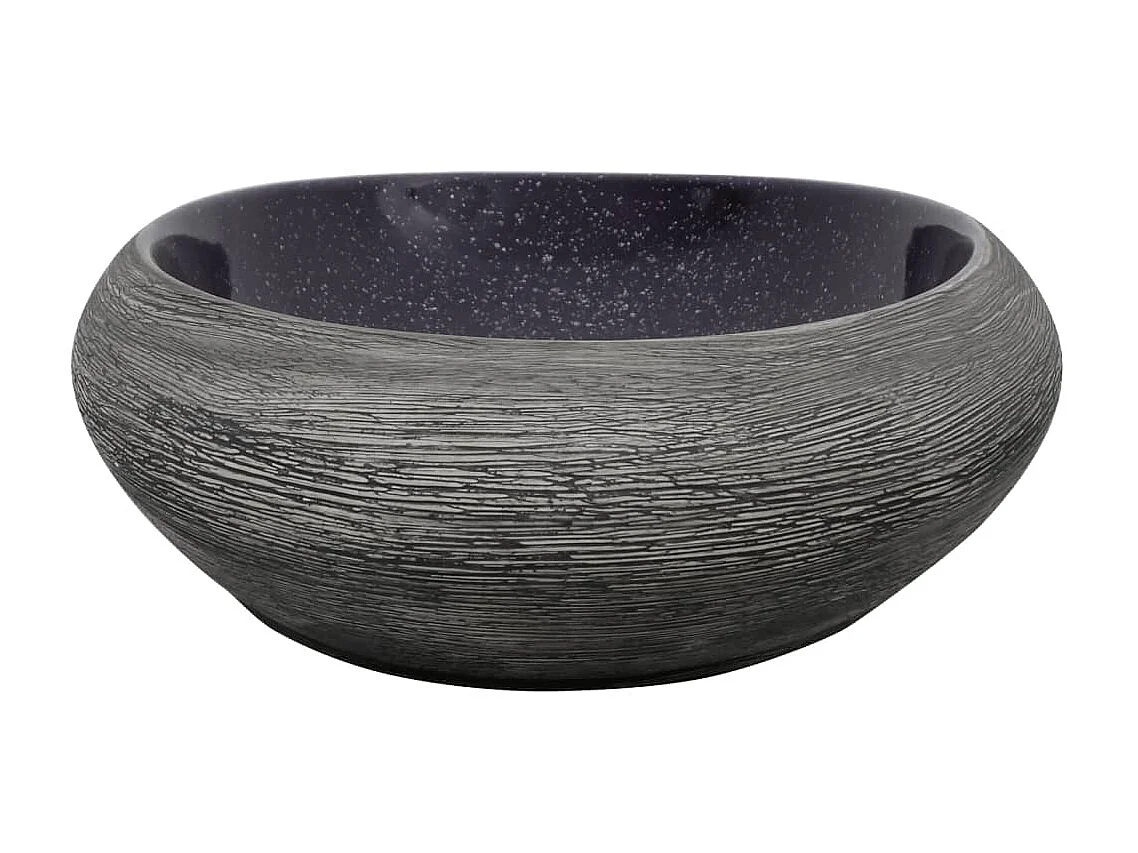 Lavatório de bancada oval 59x40x14 cm cerâmica roxo e cinza PT150122