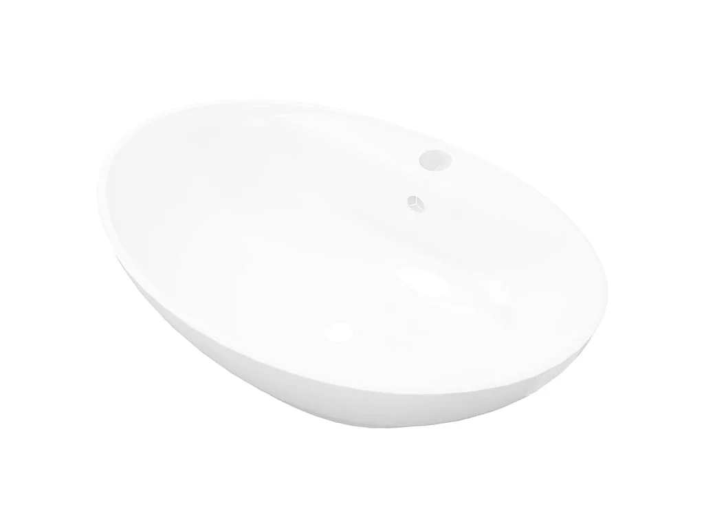 Lavatório cerâmico oval branco com buraco para torneira PT886248
