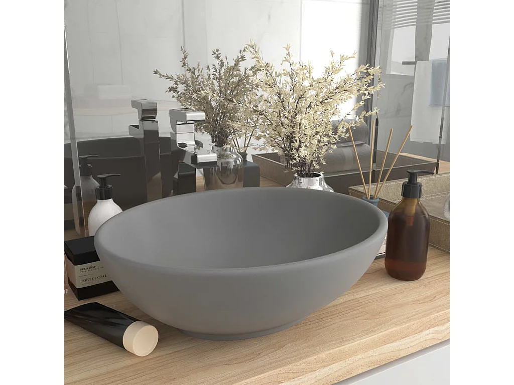 Vasque ovale de luxe Gris clair mat 40x33 cm Céramique WVGQ5036