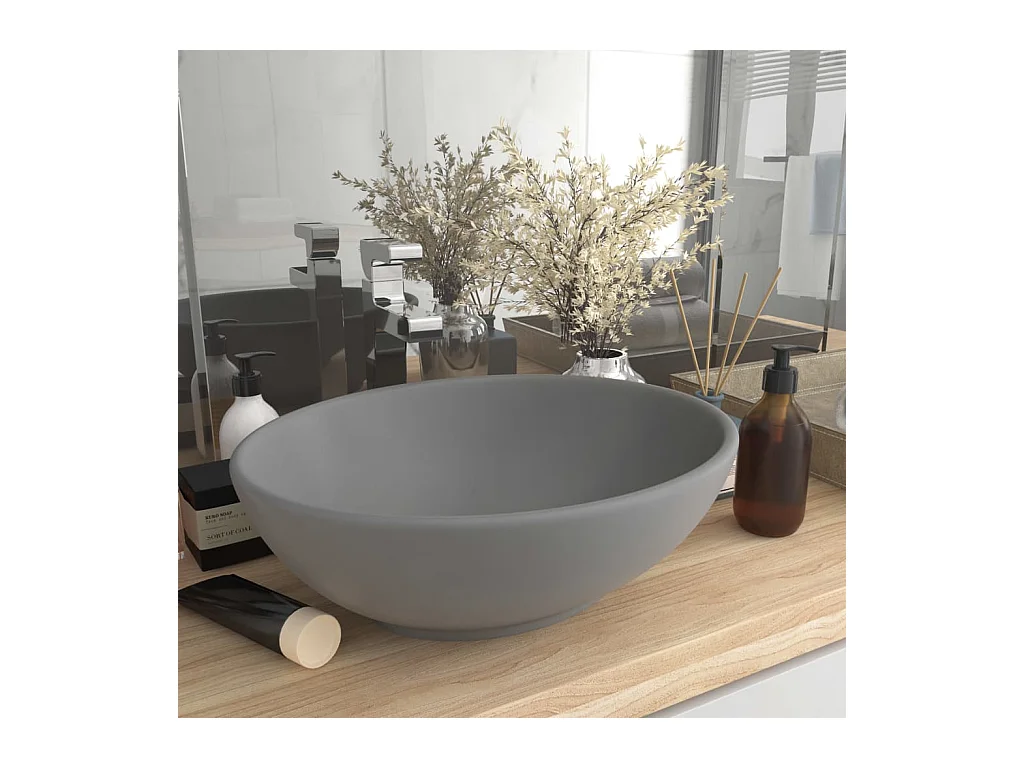 Vasque ovale de luxe Gris clair mat 40x33 cm Céramique WVGQ5036