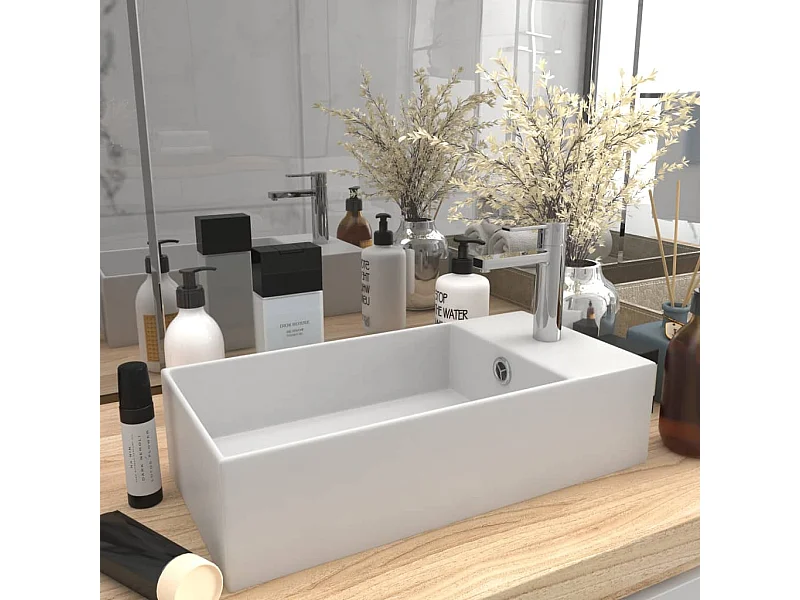 Vasque de salle de bain avec trop-plein Céramique Blanc mat WVGQ5373