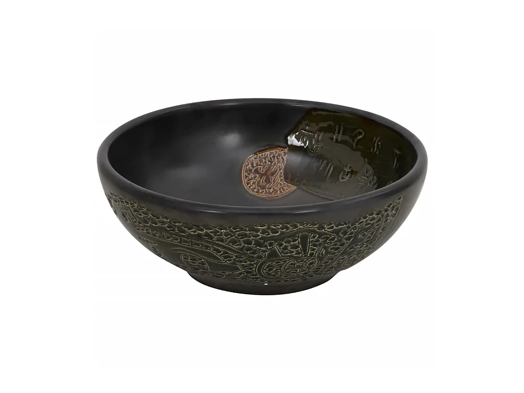 Lavabo sobre encimera redondo cerámica negro Φ41x14 cm ES219320