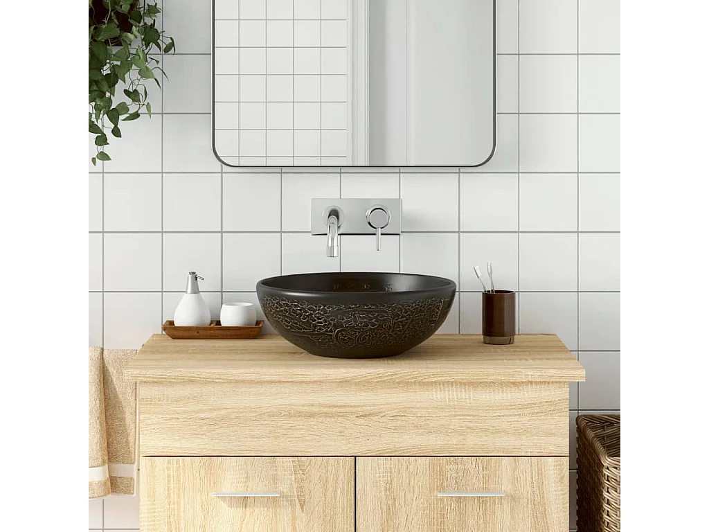 Vasque à poser noir rond Φ41x14 cm céramique WVGQ1828