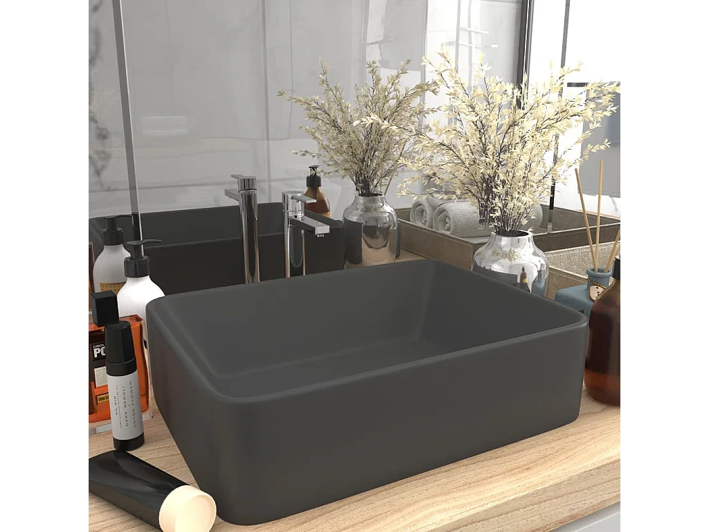 Lavatório luxuoso 41x30x12 cm cerâmica cinzento-escuro mate PT897108