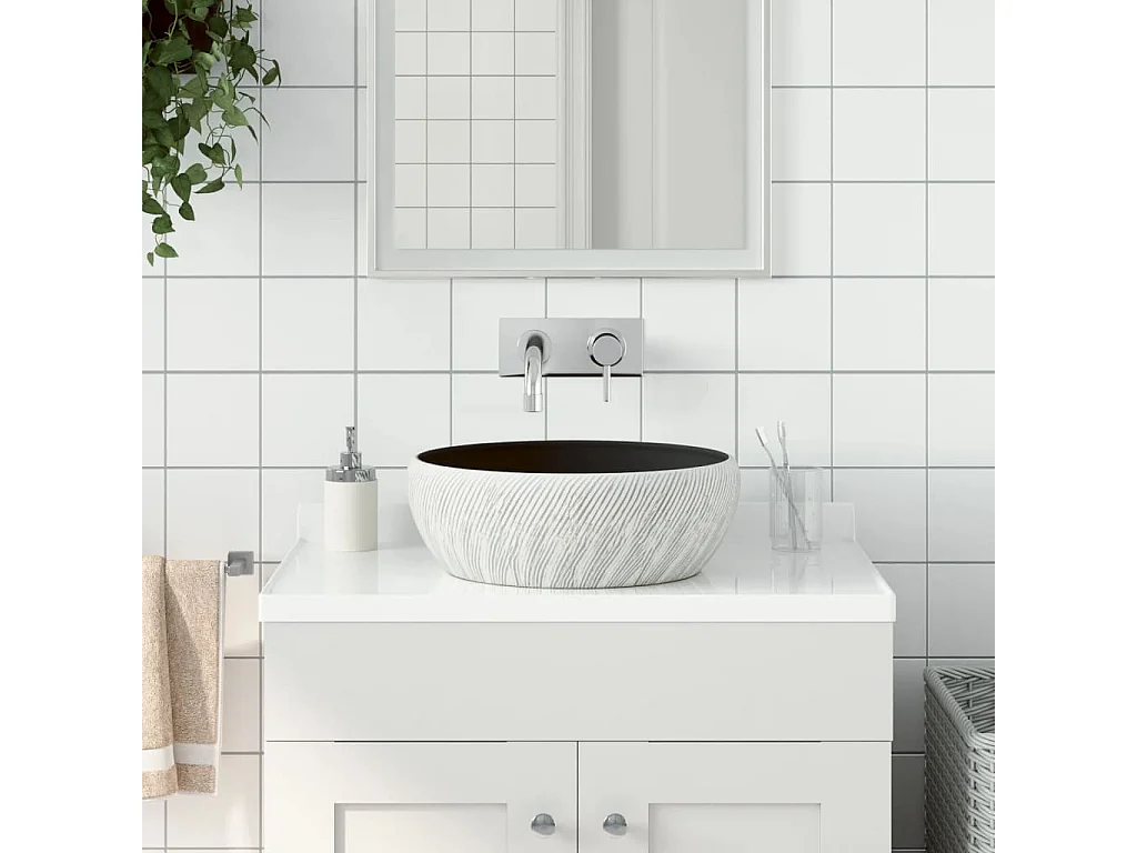 Lavabo sobre encimera redondo cerámica negro y gris Φ41x14 cm ES800397