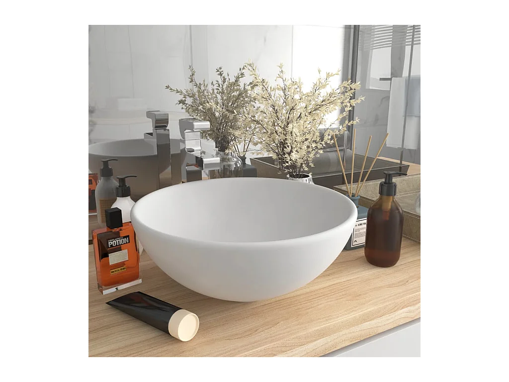 Vasque rond de salle de bain Blanc mat 32,5x14 cm Céramique WVGQ2088