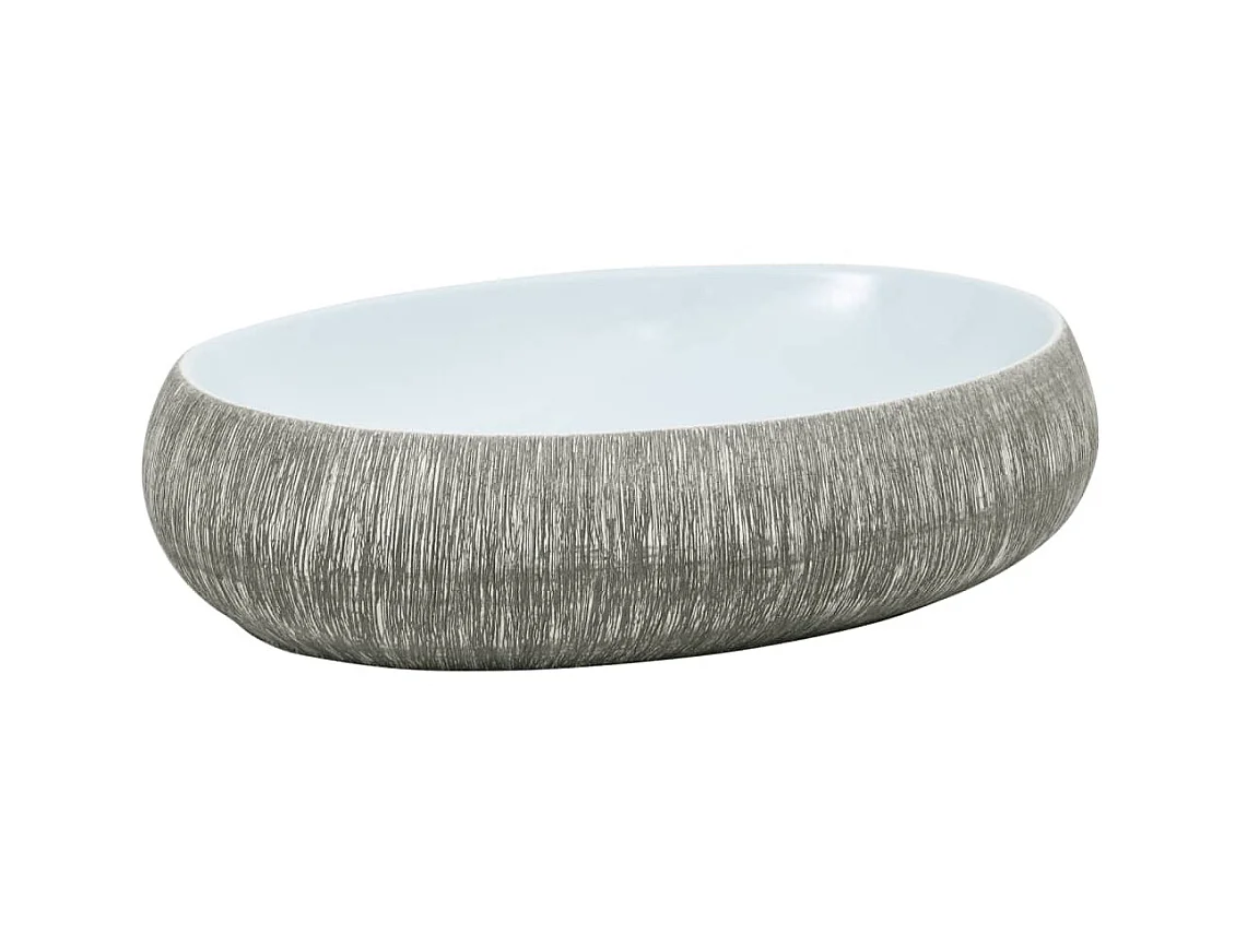 Lavabo sobre encimera ovalado cerámica gris y azul 59x40x15 cm ES66365