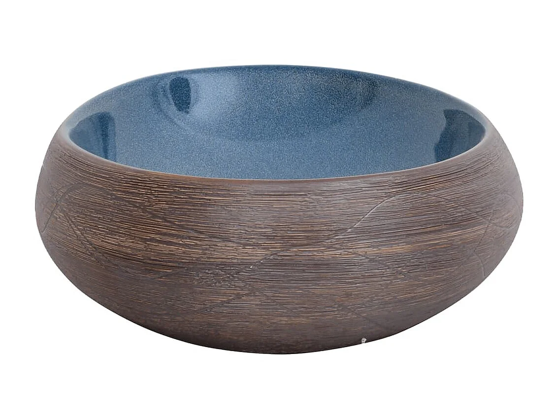 Lavatório de bancada oval 59x40x15 cm cerâmica castanho e azul PT913671