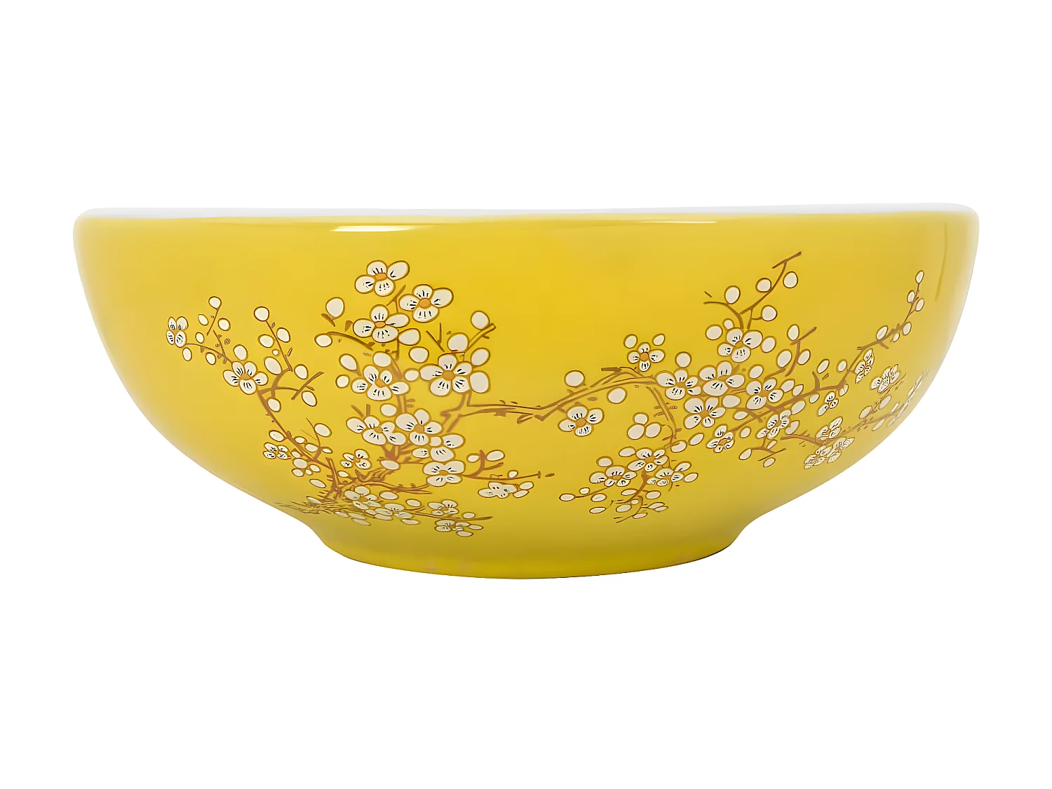 Lavatório de bancada redondo Φ41x14 cm cerâmica branco/amarelo PT119210