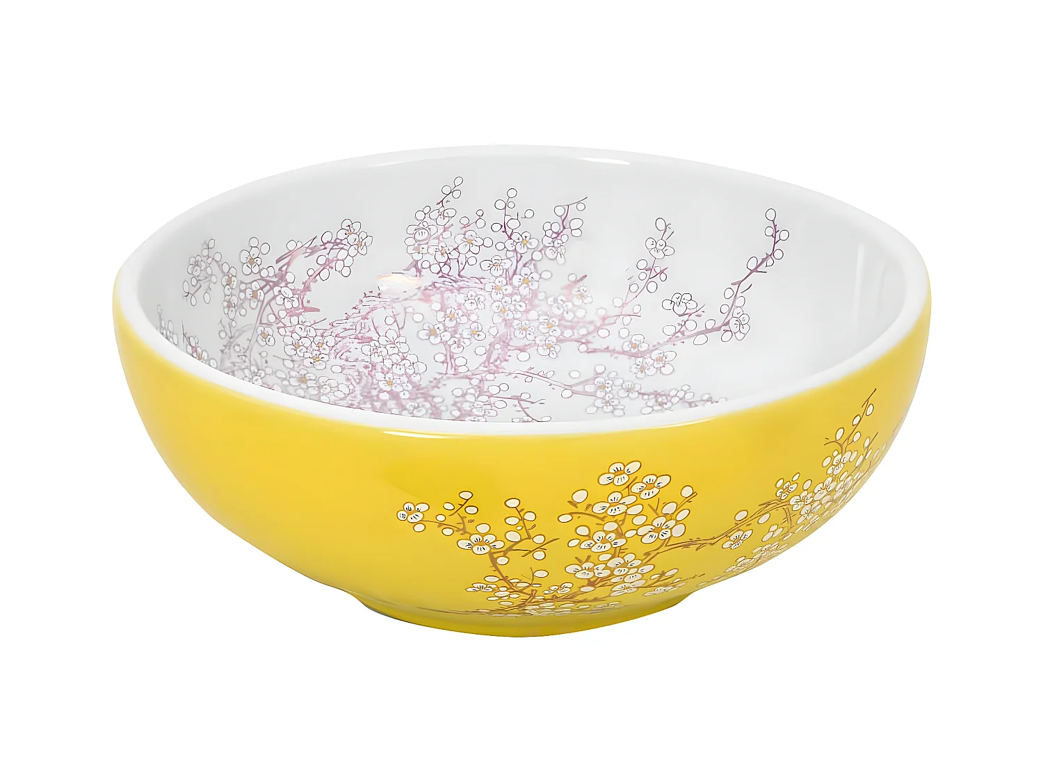 Lavabo sobre encimera redondo cerámica blanco amarillo Φ41x14cm ES576736