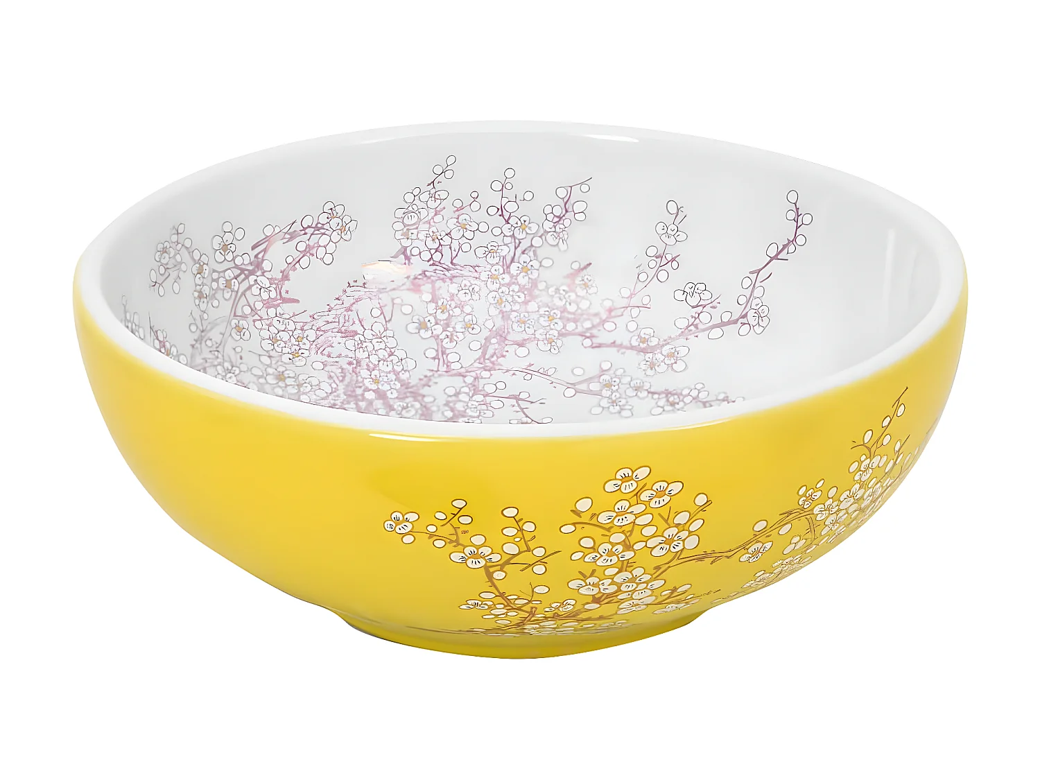 Vasque à poser blanc et jaune rond Φ41x14 cm céramique WVGQ6948