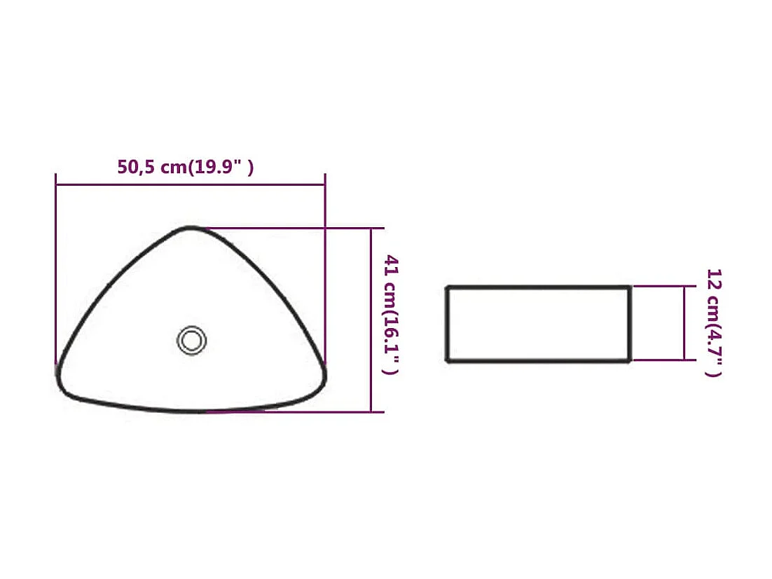 Lavatório triangular em cerâmica branco 50,5x41x12 cm PT363446