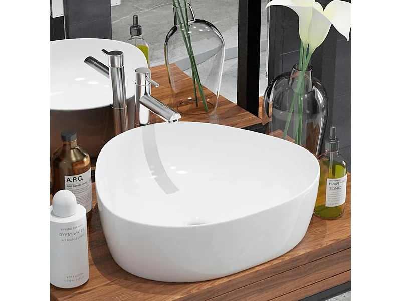 Lavabo triangular de cerámica blanco 50,5x41x12 cm ES66392