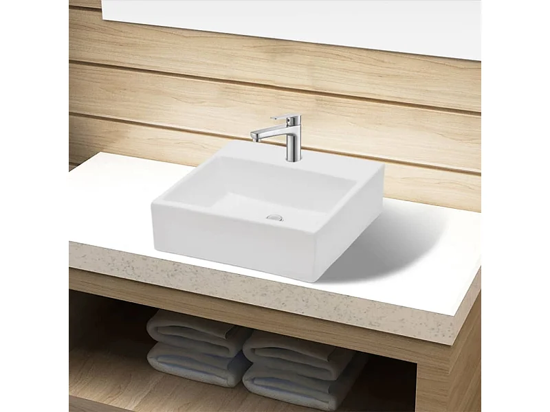 Vasque carré à trou pour robinet Céramique Blanc  WVGQ5184