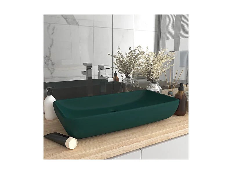 Lavabo rectangular de lujo cerámica verde oscuro mate 71x38cm ES66304