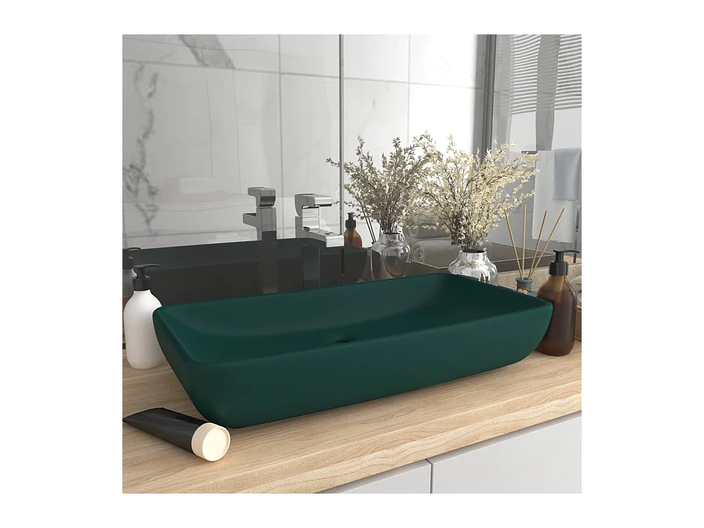 Vasque de luxe rectangulaire Vert foncé mat 71x38 cm Céramique WVGQ9196