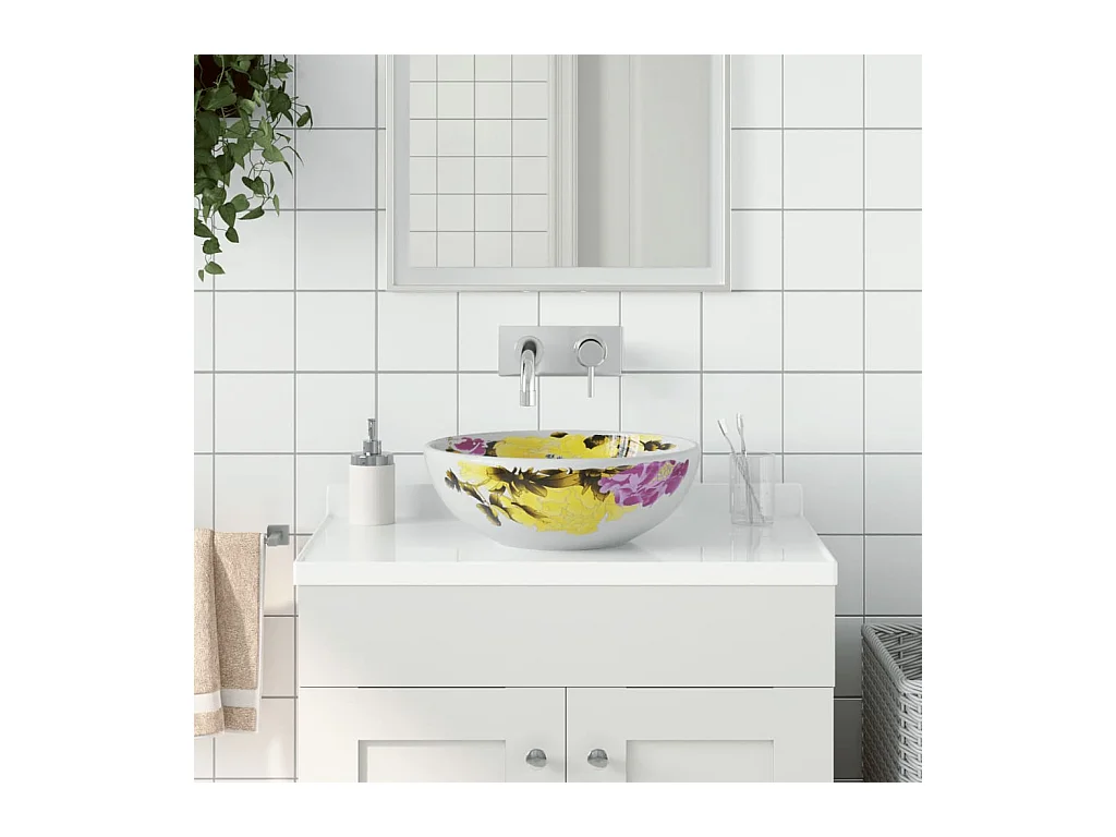 Vasque à poser multicolore rond Φ41x14 cm céramique WVGQ9015
