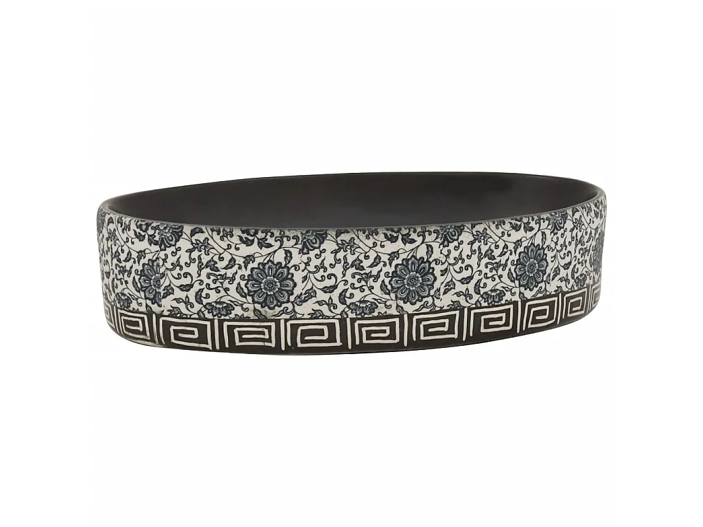 Lavatório de bancada oval 56,5x36,5x13,5 cm cerâmica preto/azul PT955391