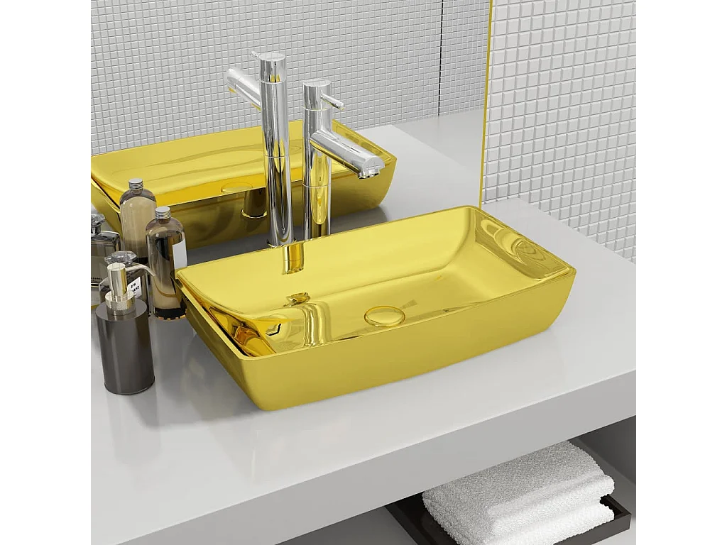 Lavabo 71x38x13,5 cm cerámica dorado ES66554