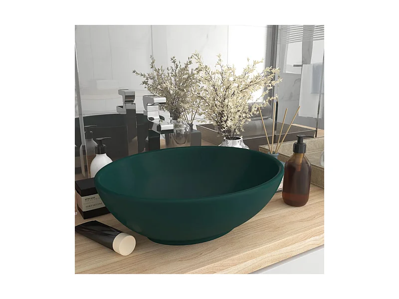 Lavatório luxuoso oval 40x33cm cerâmica verde-escuro mate PT322876
