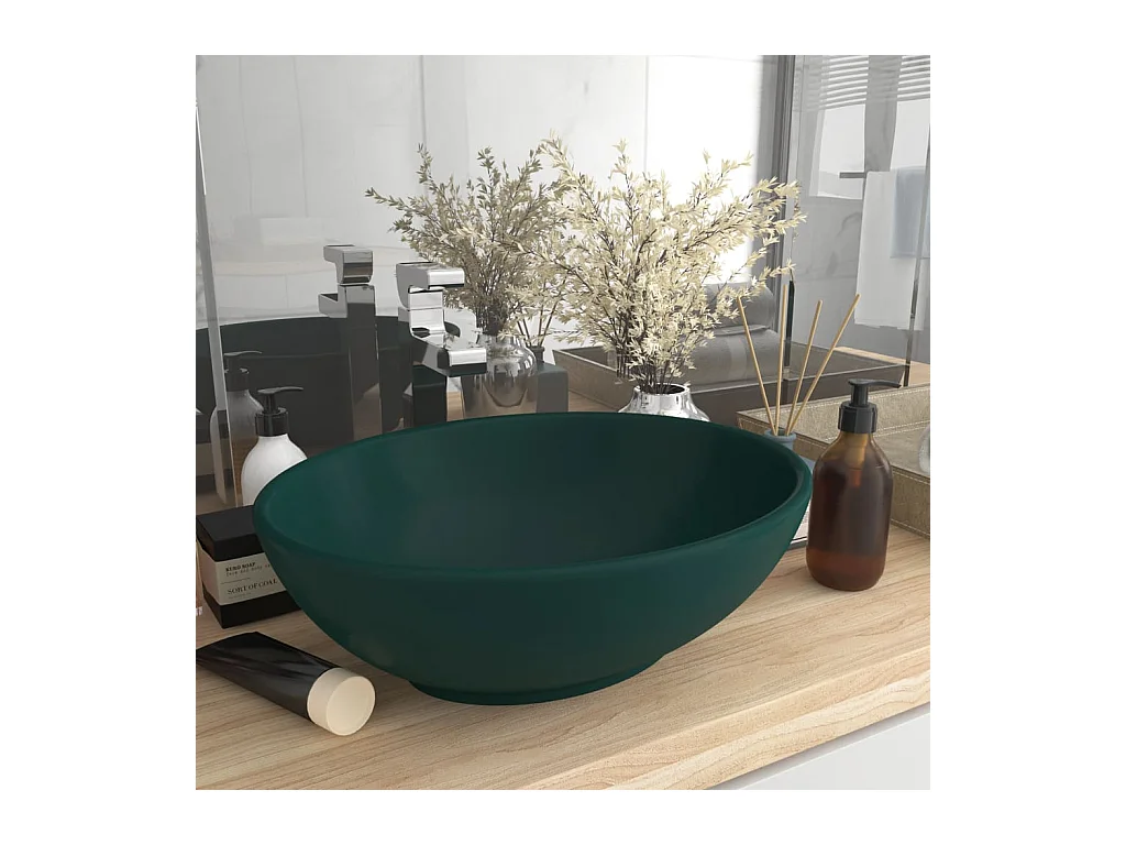 Vasque ovale de luxe Vert foncé mat 40x33 cm Céramique WVGQ6810
