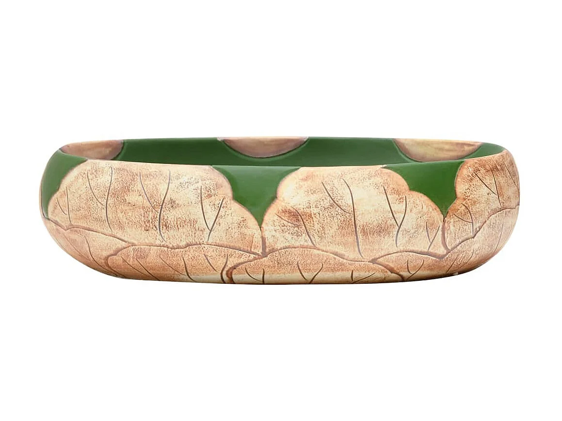Lavatório de bancada oval 59x40x15 cm cerâmica verde e castanho PT859154