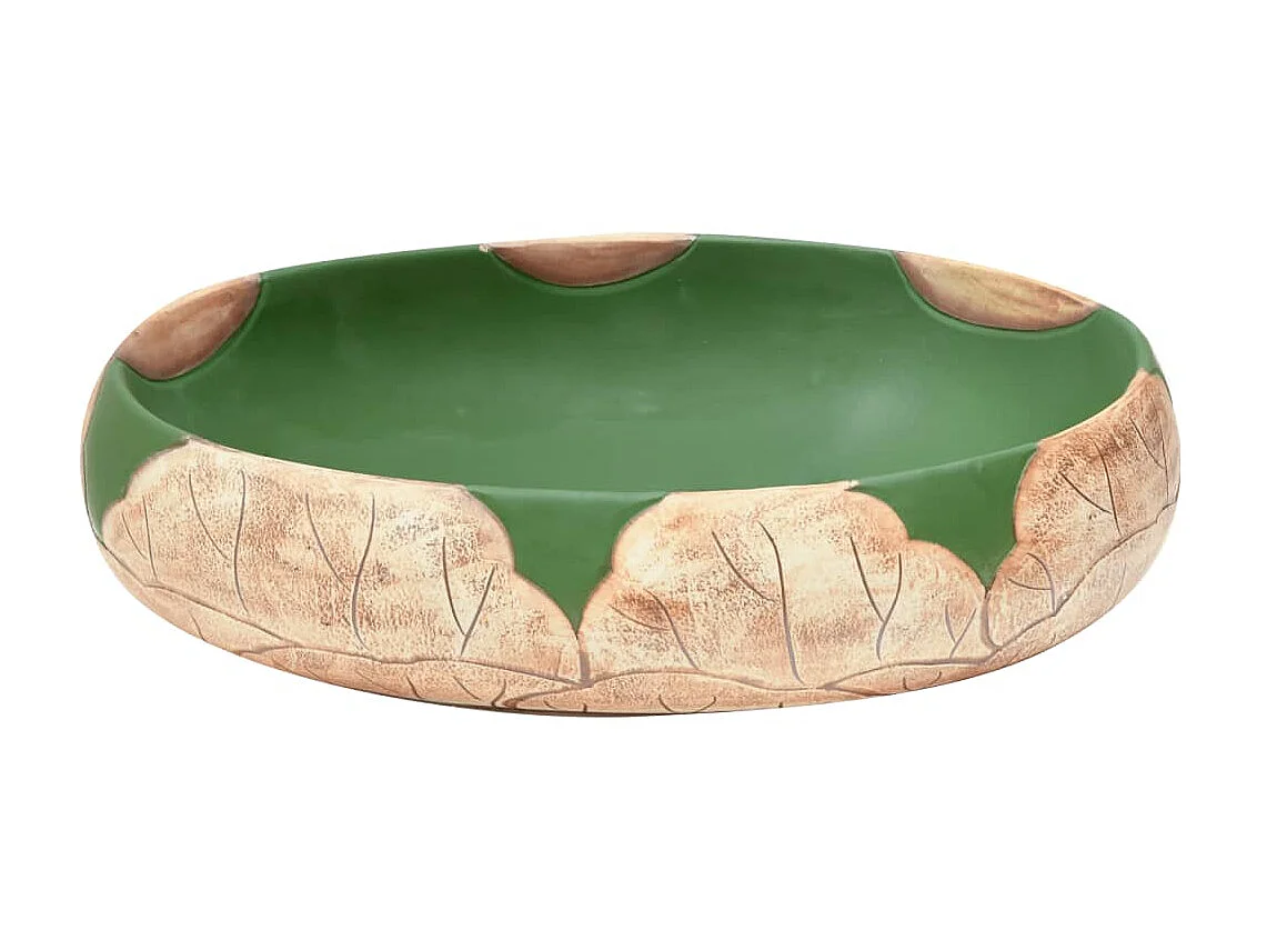 Lavatório de bancada oval 59x40x15 cm cerâmica verde e castanho PT859154