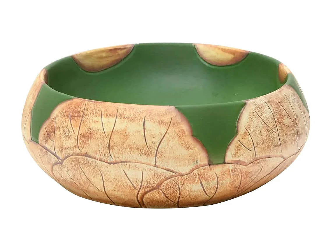 Lavatório de bancada oval 59x40x15 cm cerâmica verde e castanho PT859154
