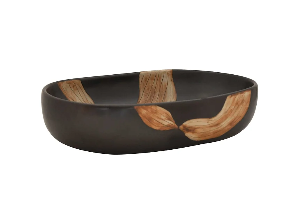 Lavatório de bancada oval 59x40x14 cm cerâmica preto PT311916