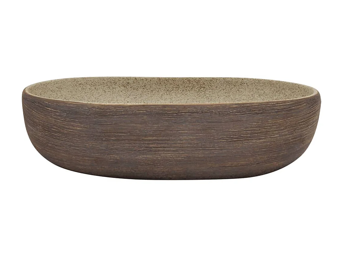 Lavatório de bancada oval 59x40x14 cm cerâmica areia e castanho PT587079