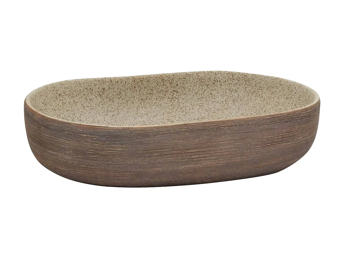 Lavatório de bancada oval 59x40x14 cm cerâmica areia e castanho PT587079