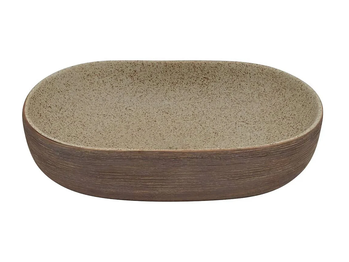 Lavatório de bancada oval 59x40x14 cm cerâmica areia e castanho PT587079