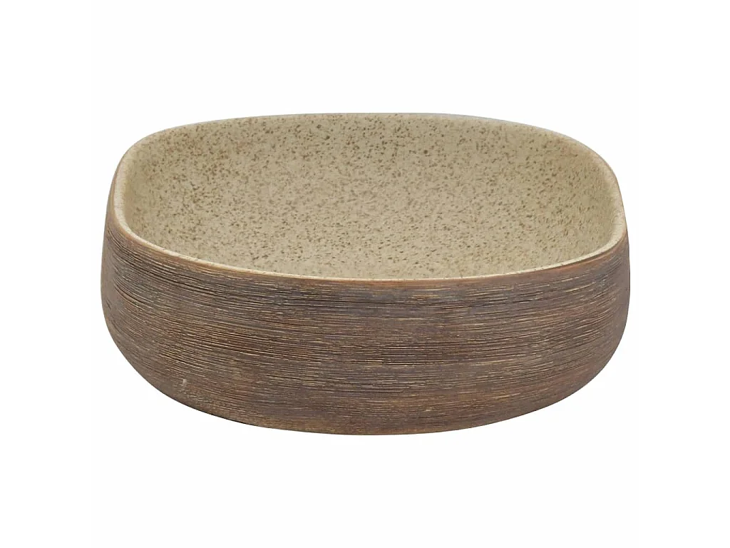 Lavatório de bancada oval 59x40x14 cm cerâmica areia e castanho PT587079