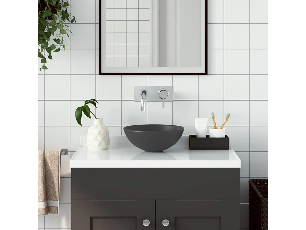 Vasque de salle de bain Céramique Gris foncé Rond WVGQ6690