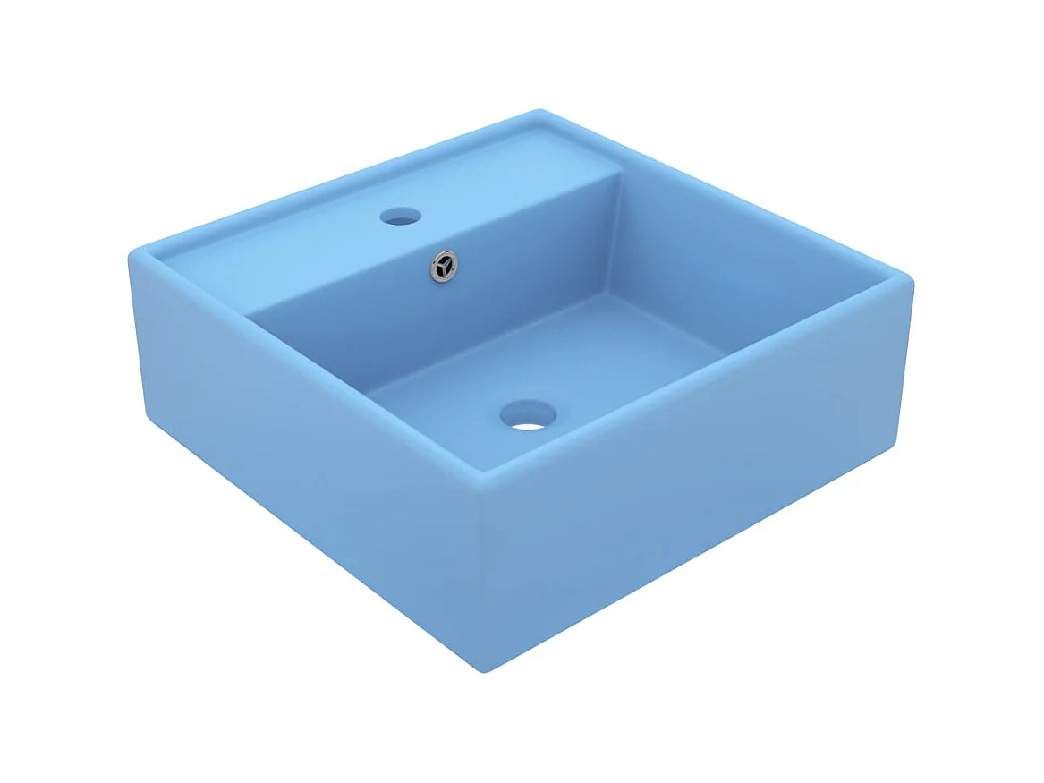 Vasque carré à trop-plein Bleu clair mat 41x41 cm Céramique WVGQ1850