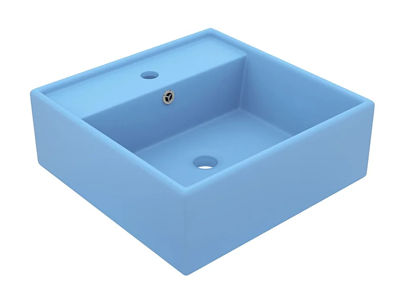 Vasque carré à trop-plein Bleu clair mat 41x41 cm Céramique WVGQ1850