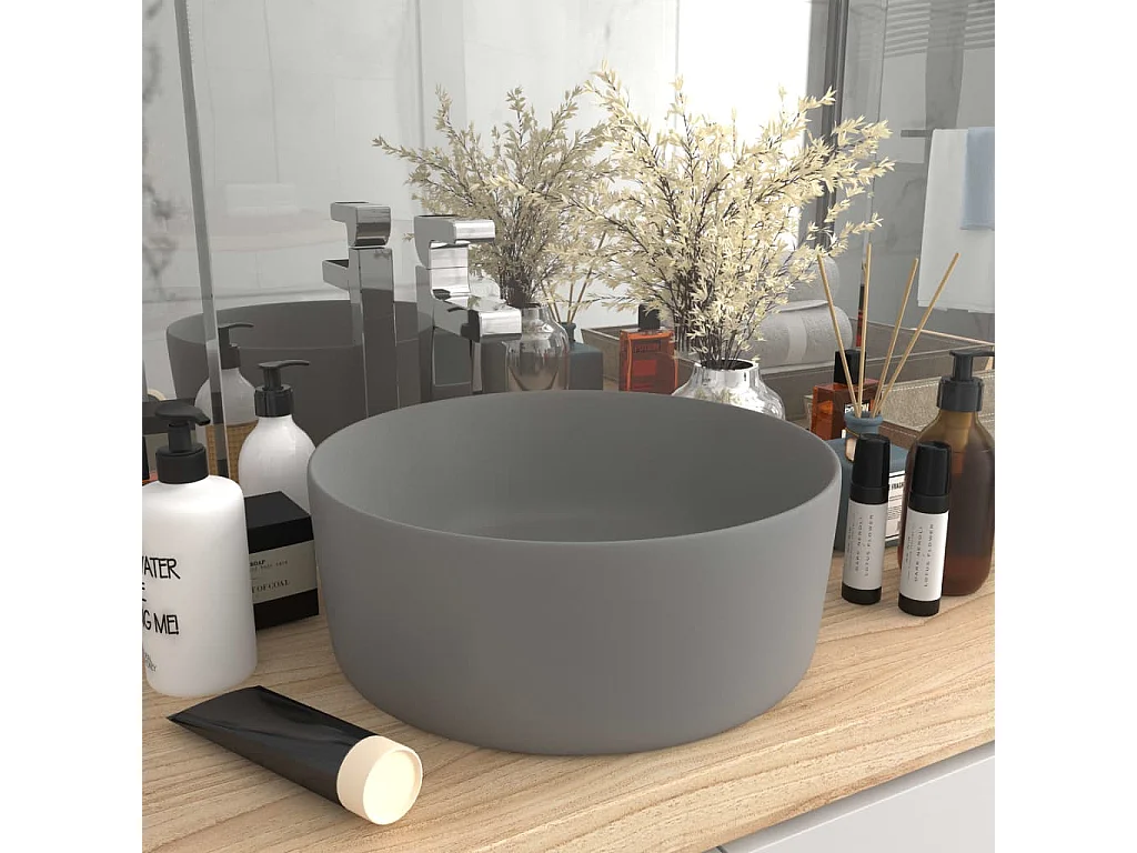 Lavatório luxuoso redondo 40x15 cm cerâmica cinzento-claro mate PT403173
