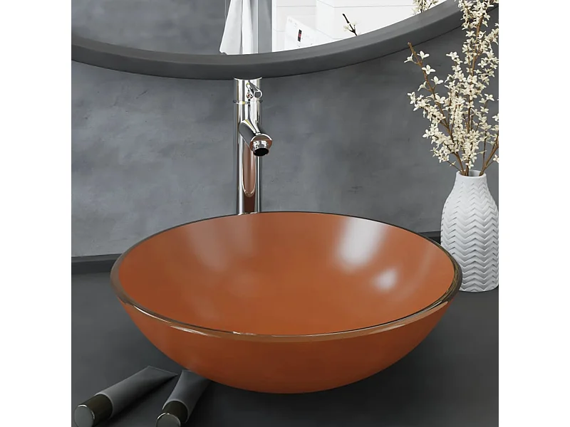 Vasque de bain avec robinet et drain à poussoir Verre trempé WVGQ2658