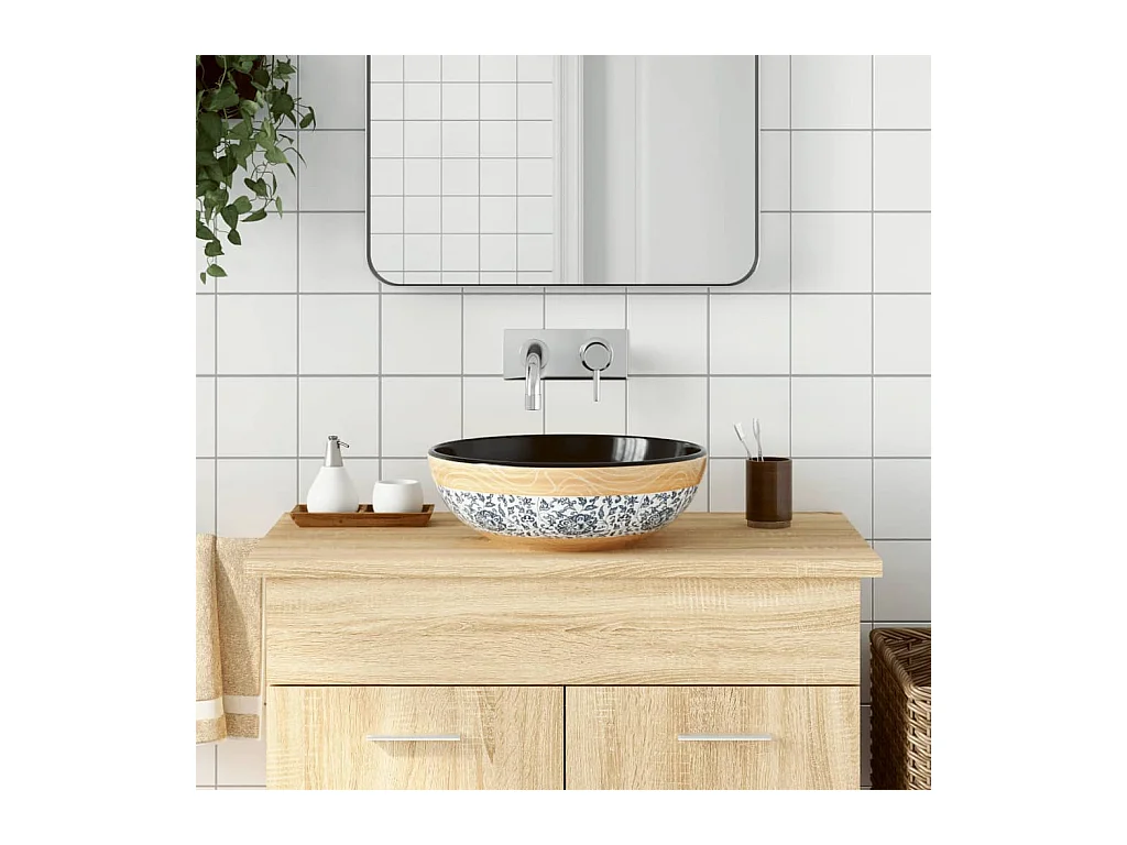 Lavabo sobre encimera redondo cerámica multicolor Φ41x14 cm ES66611