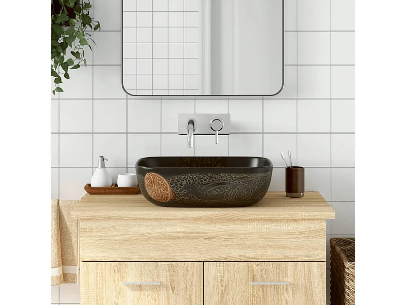 Lavabo sobre encimera rectangular cerámica negro 48x37,5x13,5cm ES249209