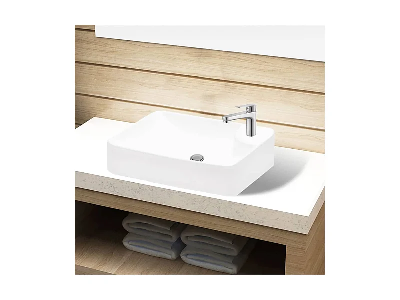 Pia de cerâmica para banheiro + furo torneira, branco PT820698