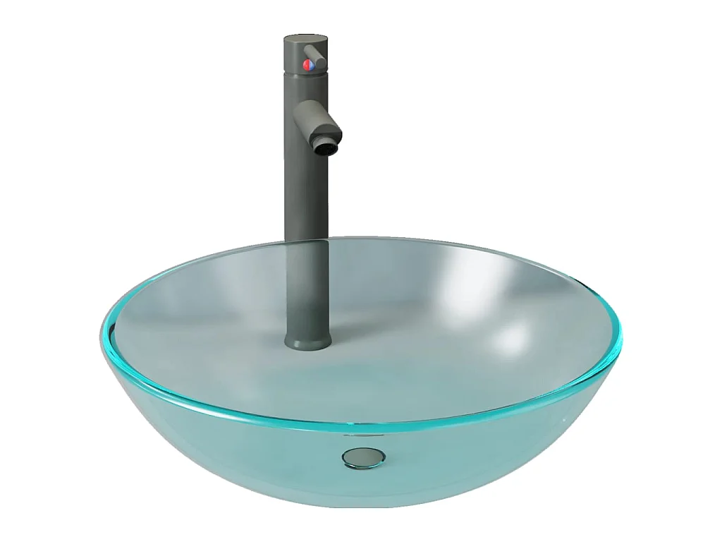 Vasque de bain avec robinet et drain à poussoir Verre trempé WVGQ2934