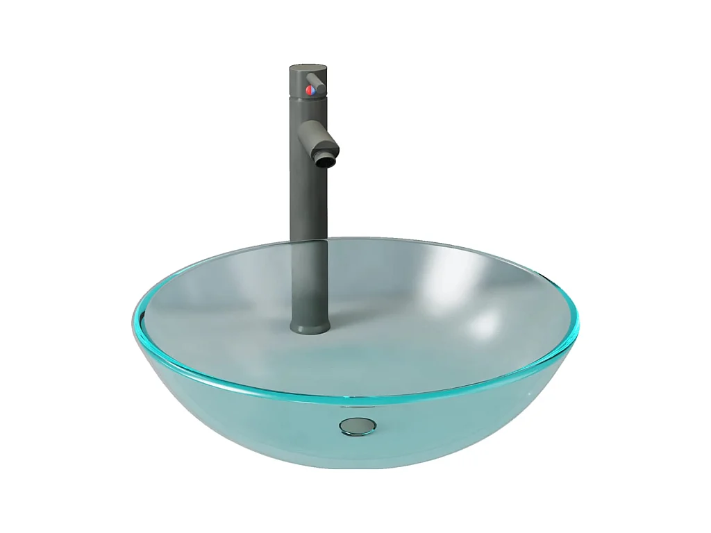 Vasque de bain avec robinet et drain à poussoir Verre trempé WVGQ2934