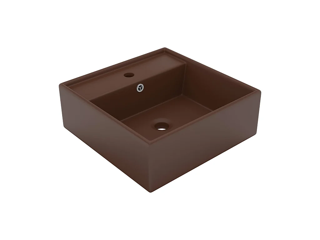 Vasque carré à trop-plein Marron foncé mat 41x41 cm Céramique WVGQ5136