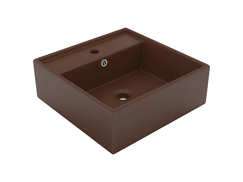 Lavabo cuadrado rebosadero cerámica marrón oscuro mate 41x41 cm ES66432