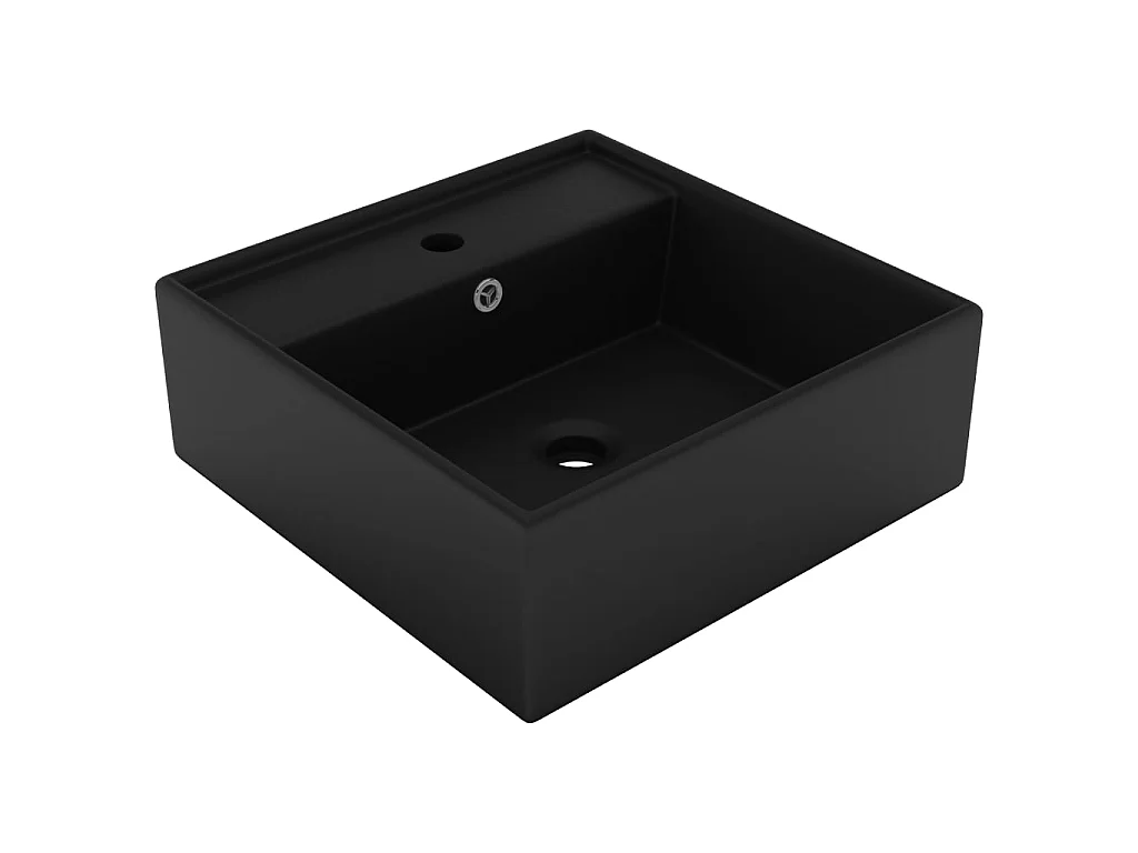 Lavabo lujoso cuadrado rebosadero cerámica negro mate 41x41 cm ES66279
