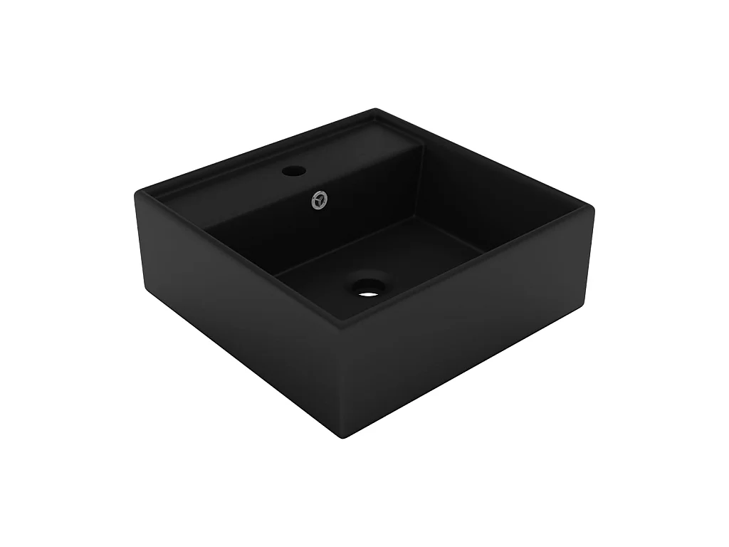 Vasque carré de luxe à trop-plein Noir mat 41x41 cm Céramique WVGQ9786