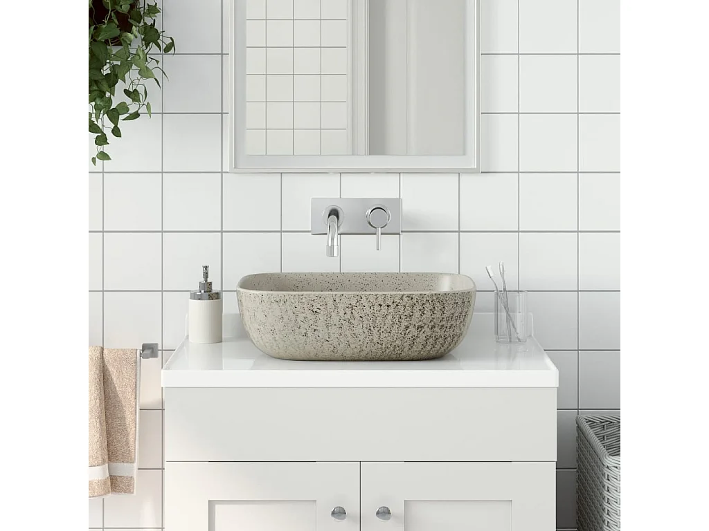 Lavabo sobre encimera rectangular cerámica gris 48x37,5x13,5 cm ES66544