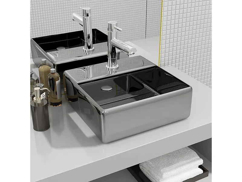 Lavabo con orificio para grifo 38x30x11,5 cm cerámica plateado ES66498