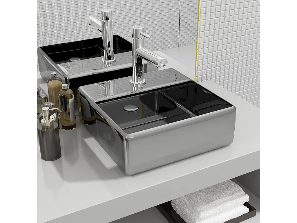 Lavabo con orificio para grifo 38x30x11,5 cm cerámica plateado ES66498